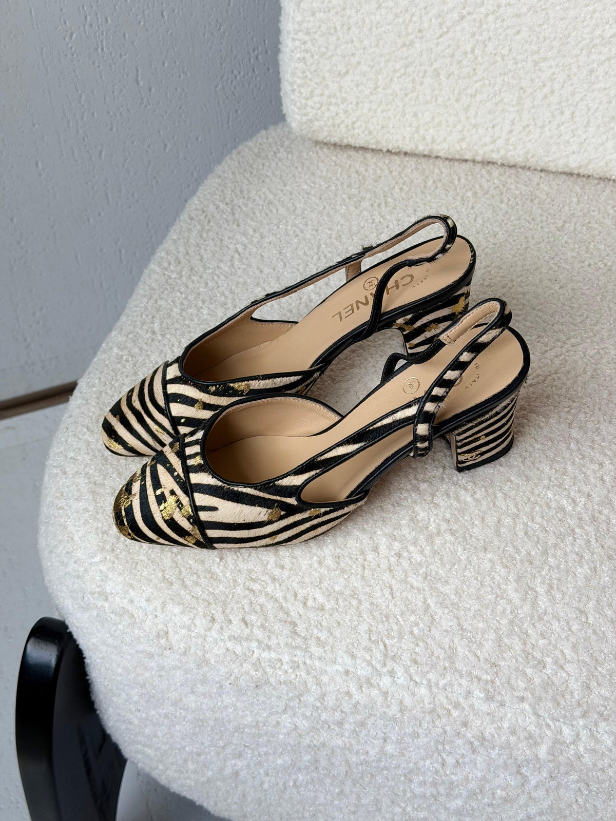 Chanel leopard-print pony hair slingback shoes