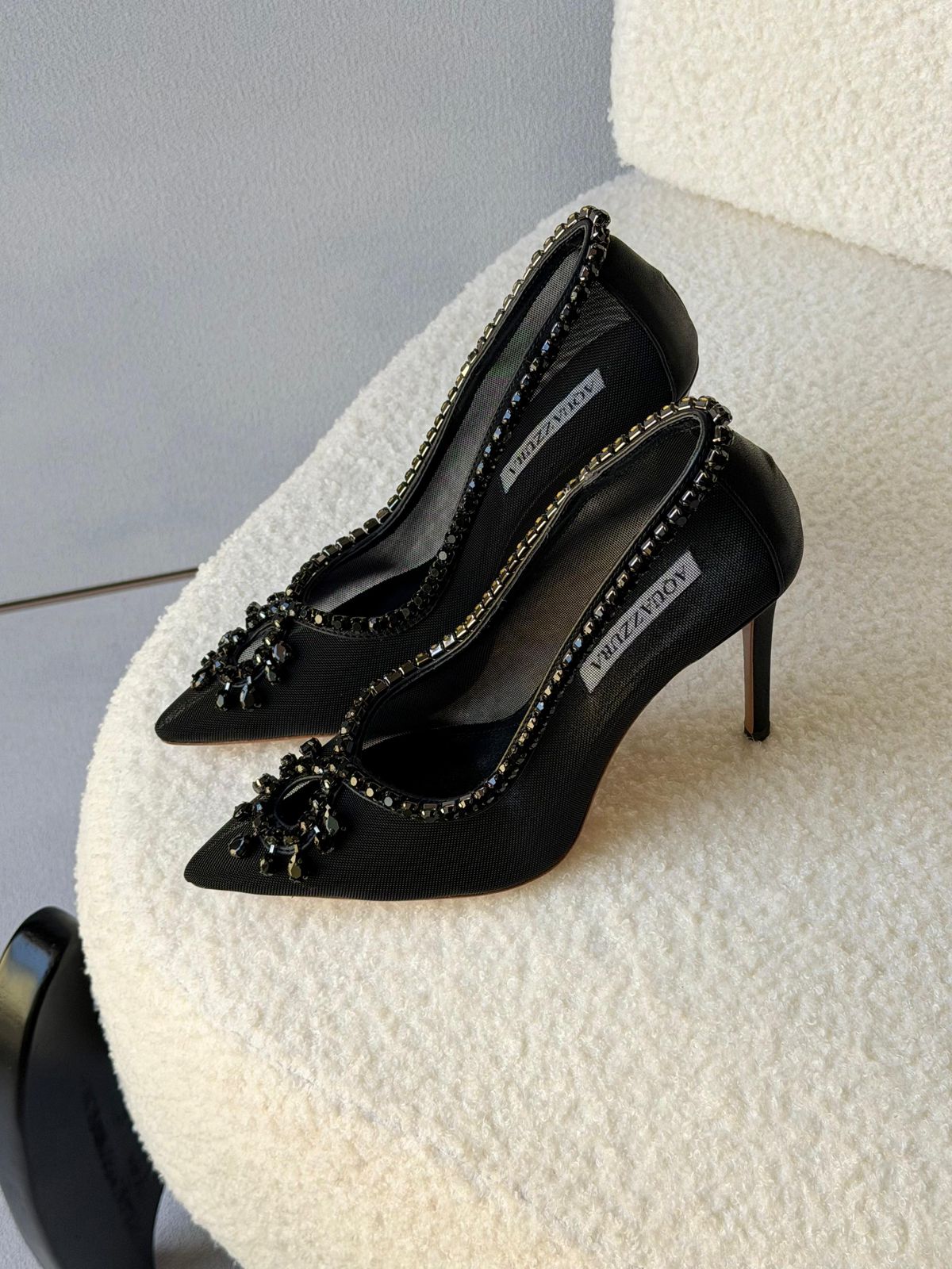 Aquazzura crystal-embellished mesh pumps