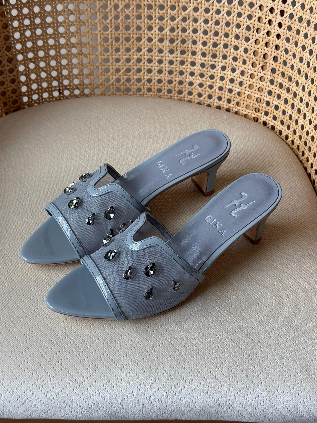 Gina Gracie Crystal-Embellished Mesh Mules