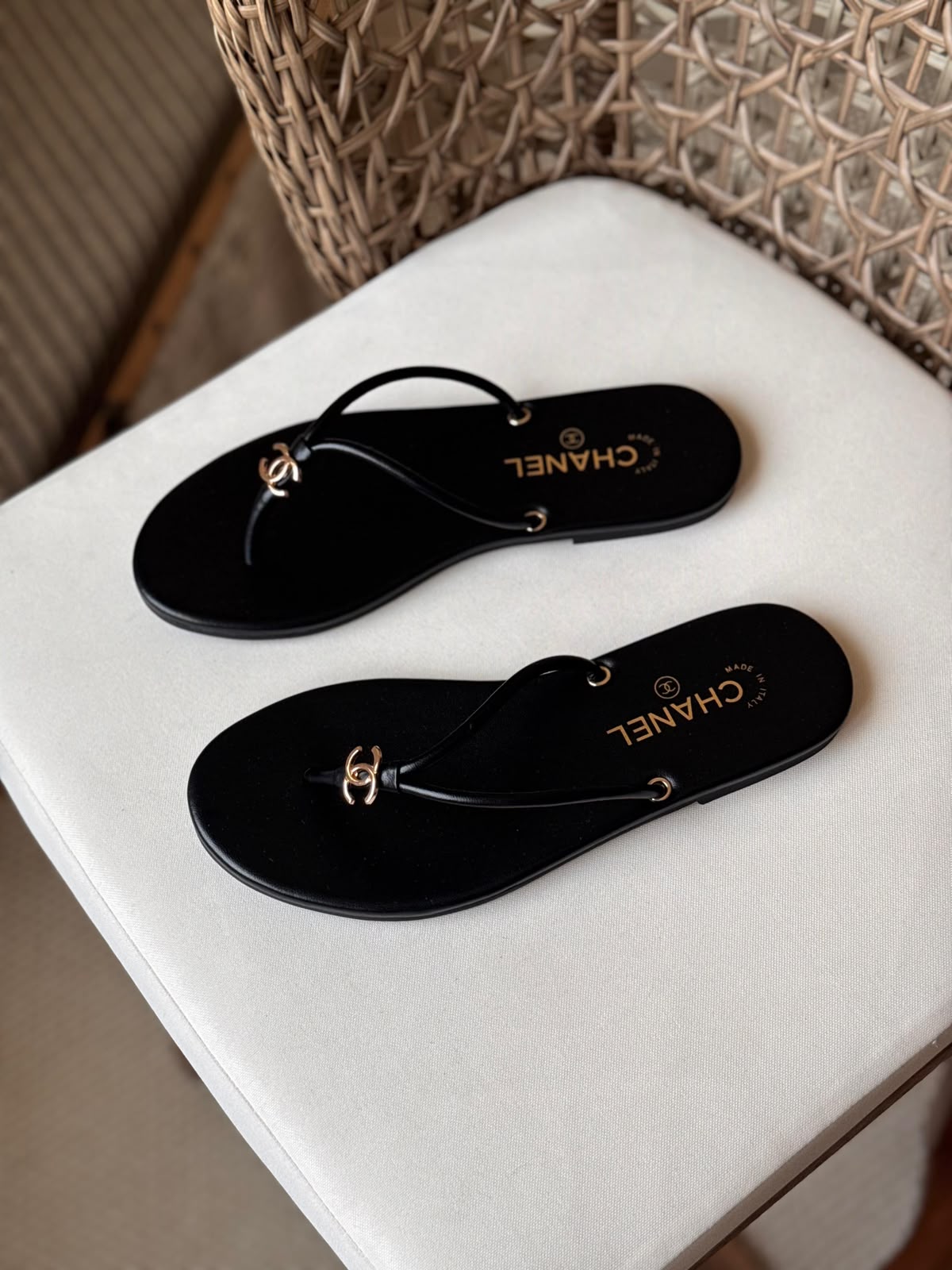 Chanel Leather Thong Sandal Sliders – Luxury Minimalist CC Charm Summer Flats