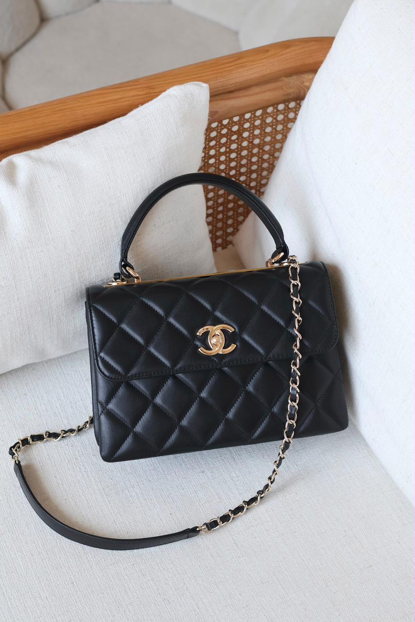 Chanel Trendy CC Quilted Lambskin Top Handle Flap Bag – Classic Black with Gold Hardware