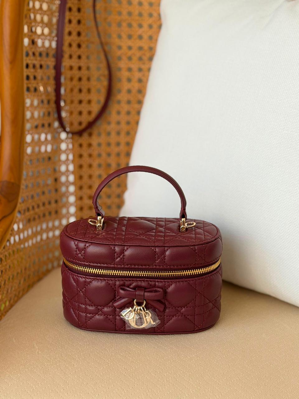 Dior Lady Cannage Quilted Leather Mini Vanity Case Bag – Luxury Bow Charm Top Handle