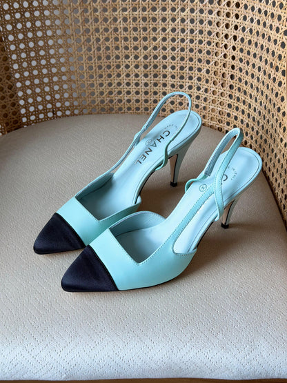 Chanel Goatskin Mixed Fibers Cap Toe Slingback Pumps