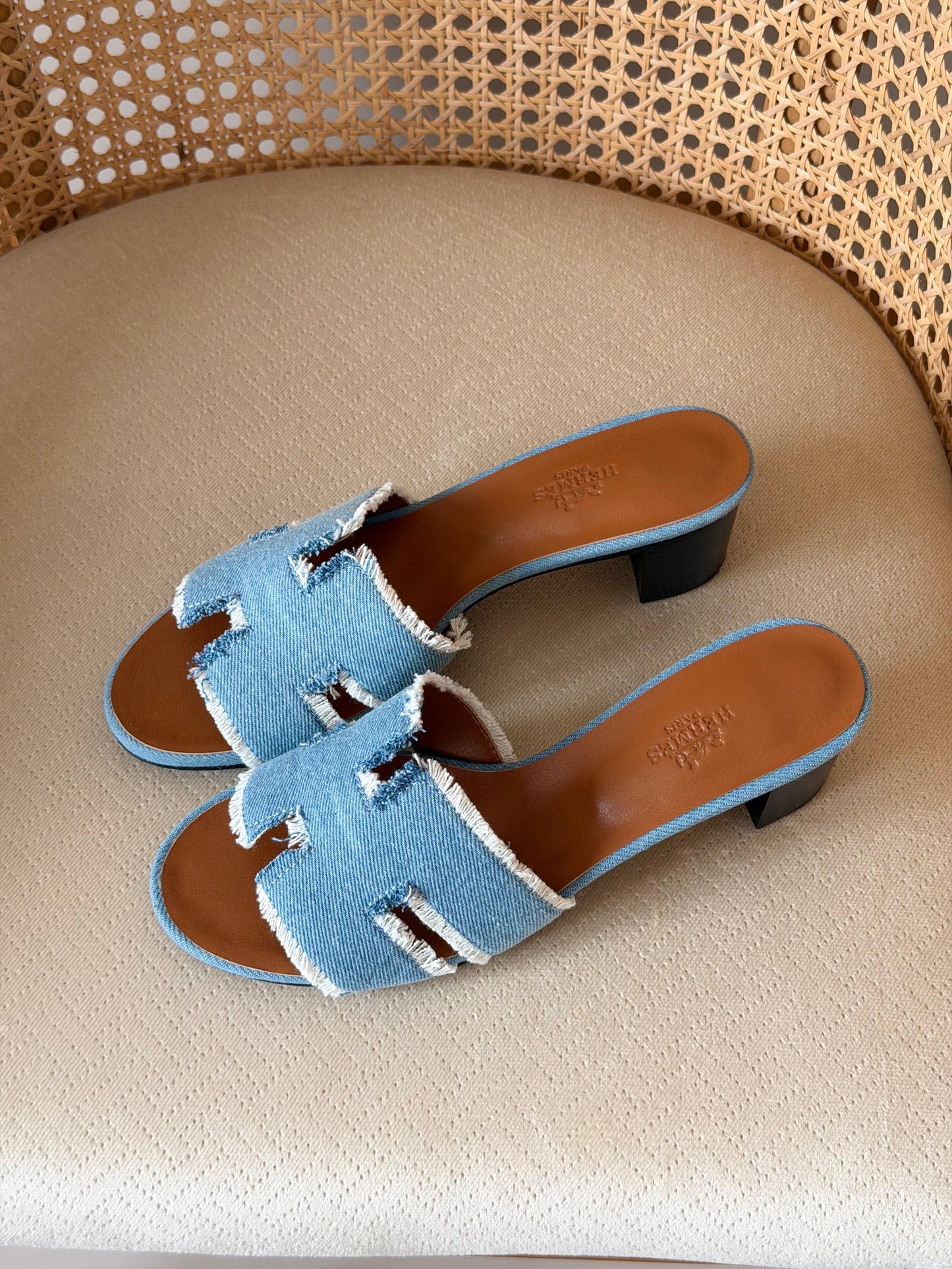 Hermès Fringed Linen Canvas Oran Sandals