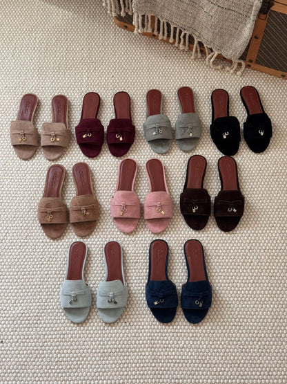 Loro Piana Summer Charms Suede Slides