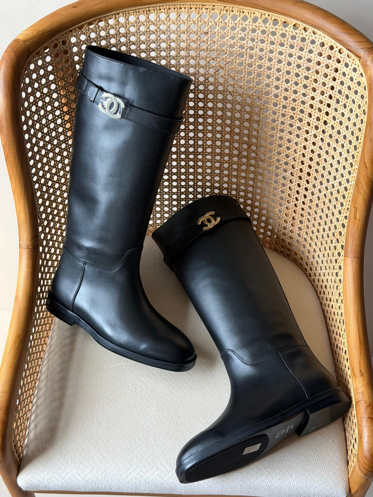Chanel Calfskin CC Buckle High Boots