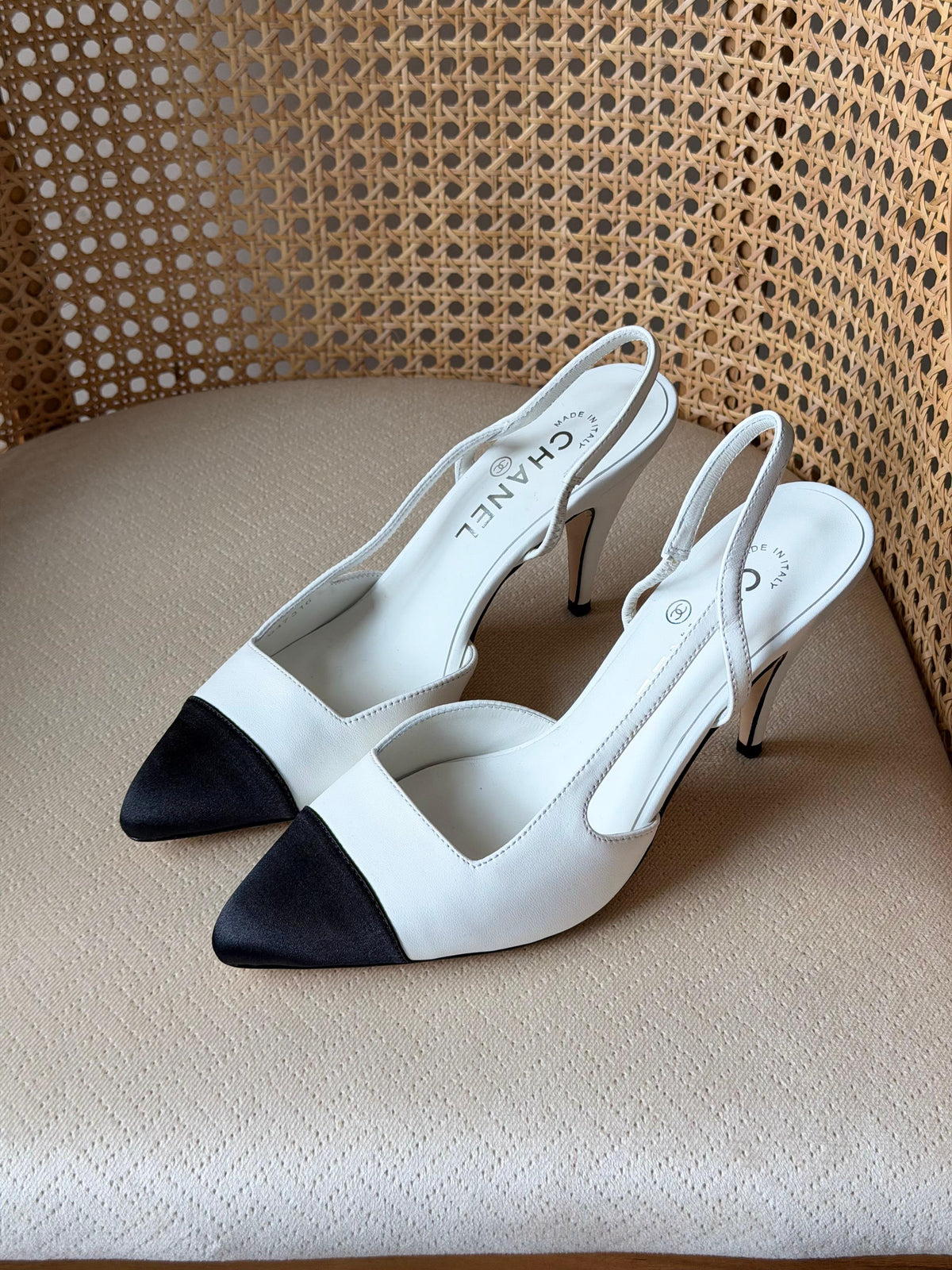 Chanel Goatskin Mixed Fibers Cap Toe Slingback Pumps