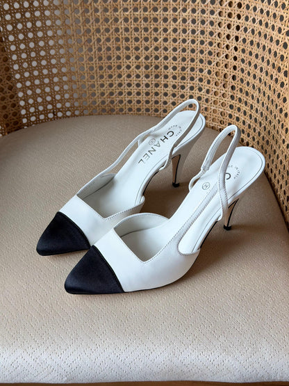 Chanel Goatskin Mixed Fibers Cap Toe Slingback Pumps