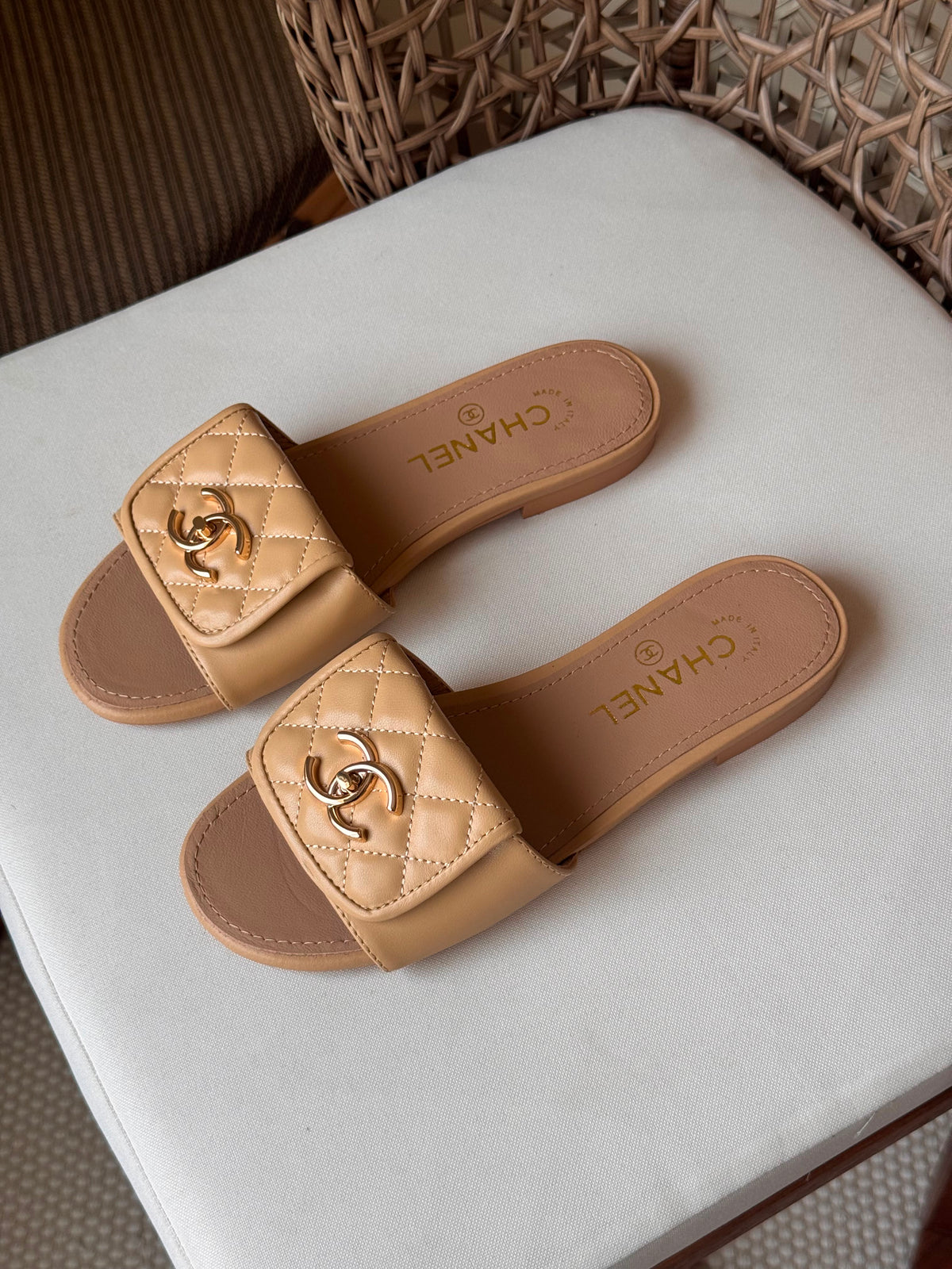 Chanel Quilted Leather Slide Flat sandals