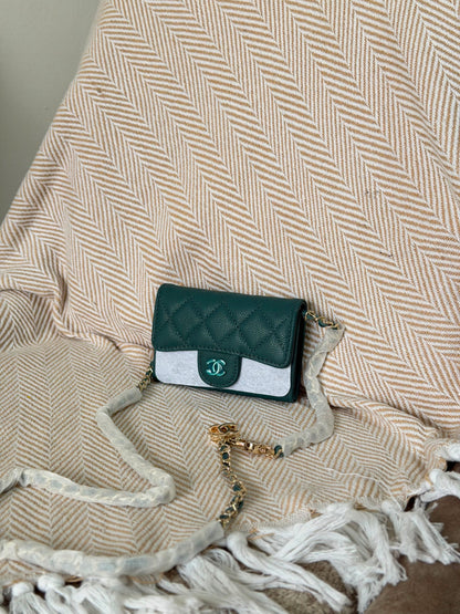 caviar leather Chanel mini chain card holder 11M