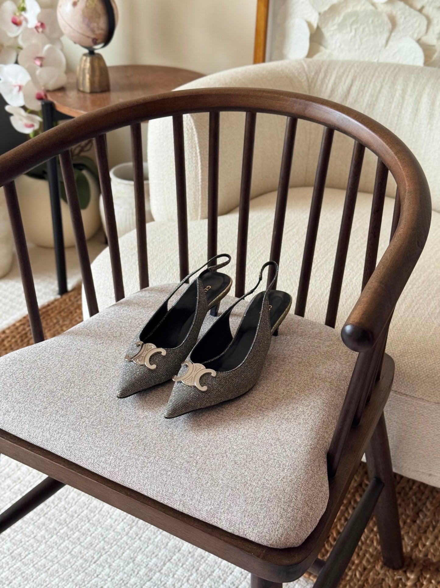 Celine Triomphe Glitter Slingback Pumps
