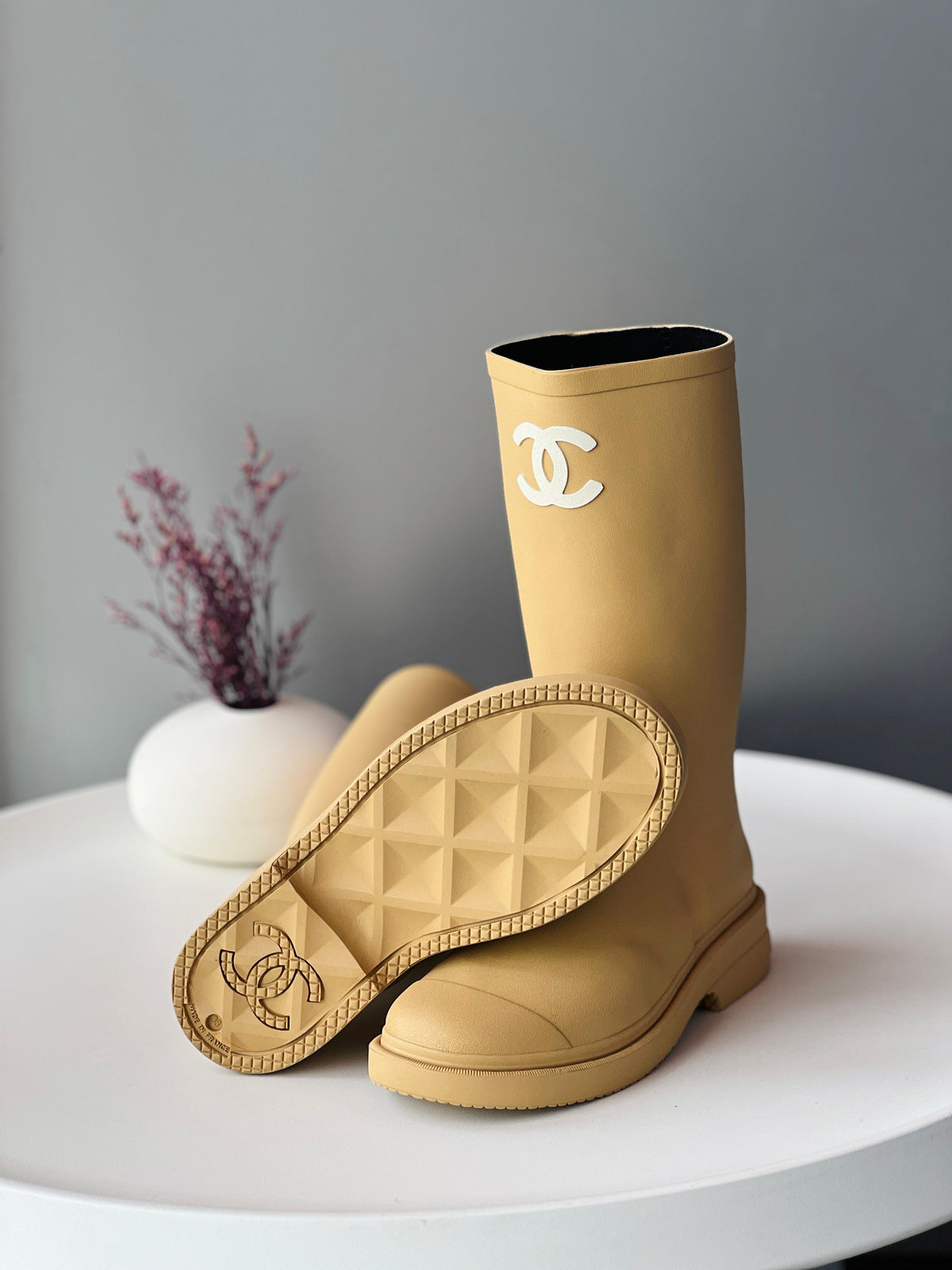 Chanel rubber rain boots