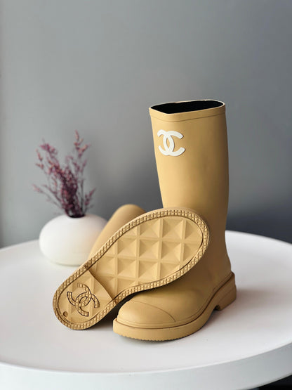 Chanel rubber rain boots