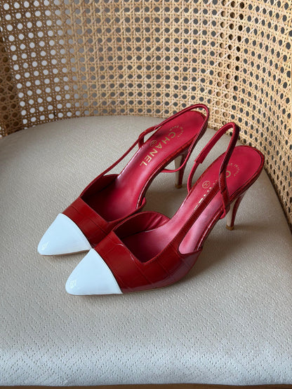 Chanel Goatskin Mixed Fibers Cap Toe Slingback Pumps