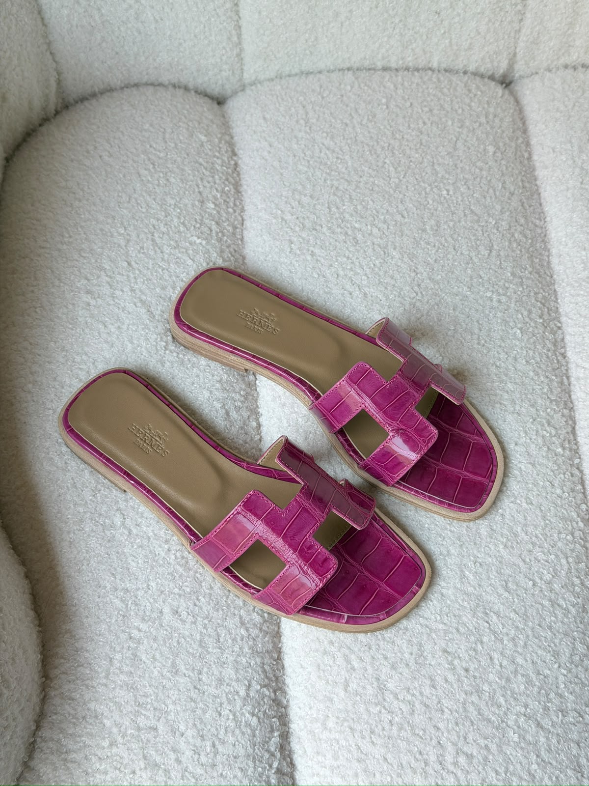 Hermès Oran sandals in crocodile-embossed leather