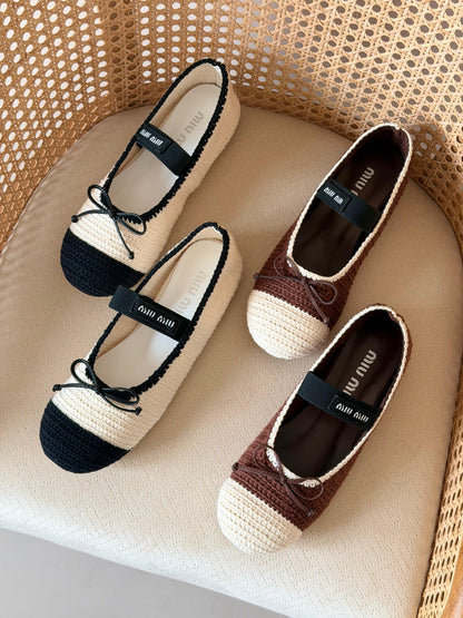 Miu Miu bicolor crochet-knit ballet flats