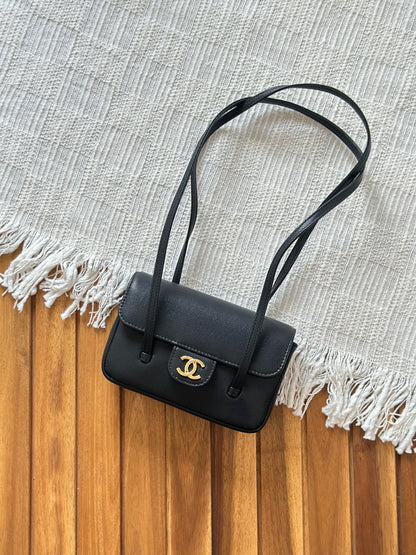 Chanel Quilted Caviar Leather Double Strap Baguette Shoulder Bag – Available in 4 Colors