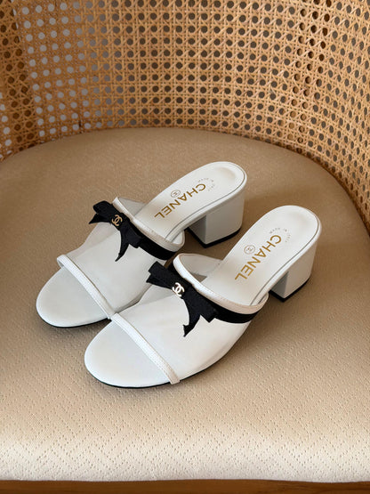 Chanel mesh and lambskin block-heel mules