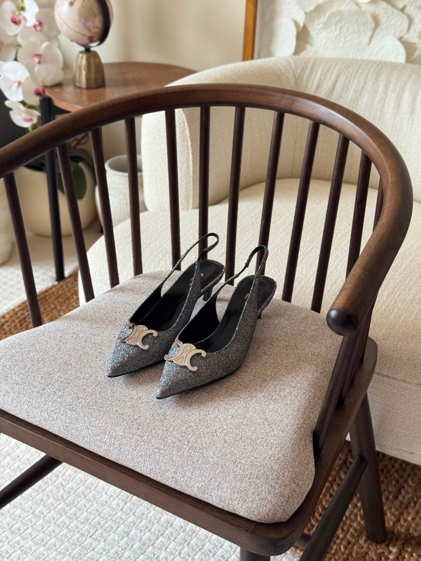 Celine Triomphe Glitter Slingback Pumps