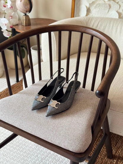 Celine Triomphe Glitter Slingback Pumps