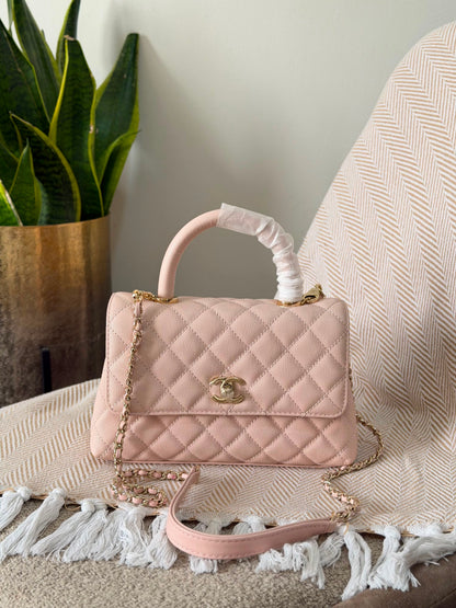 CHANEL caviar leather coco handle flap bag 23 CM