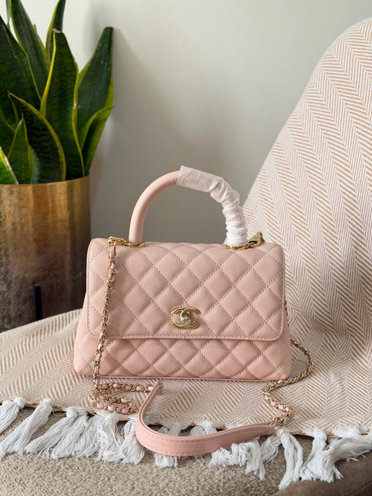 CHANEL caviar leather coco handle flap bag 23 CM