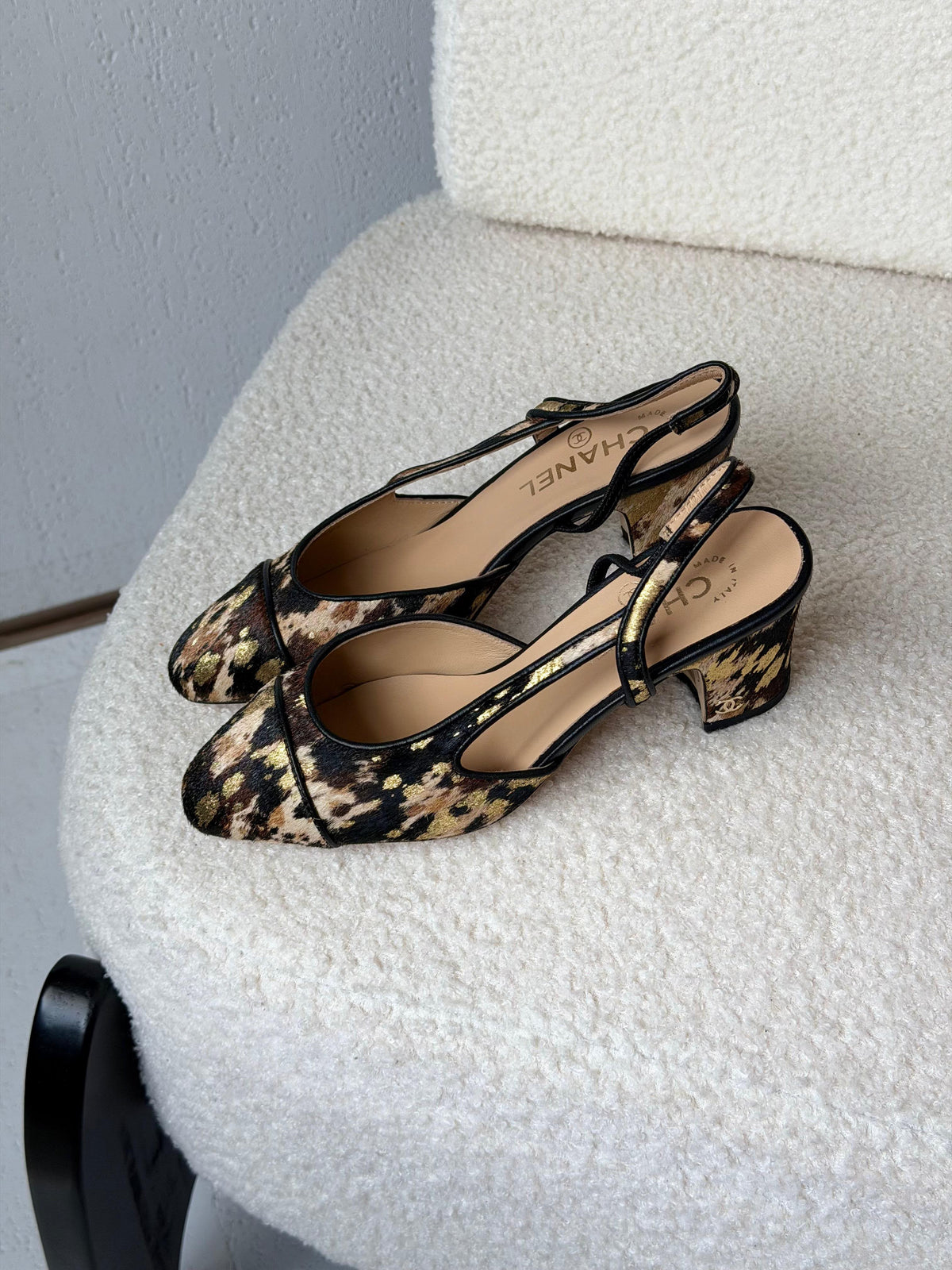 Chanel leopard-print pony hair slingback shoes