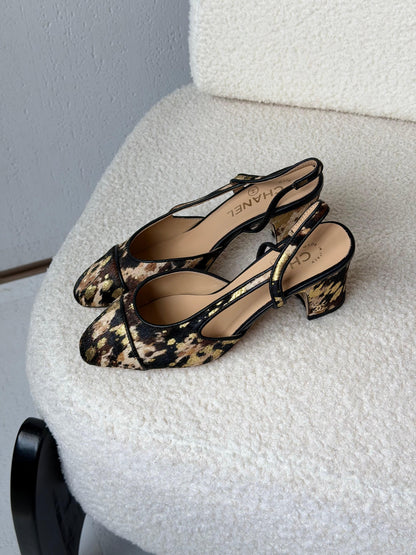 Chanel leopard-print pony hair slingback shoes