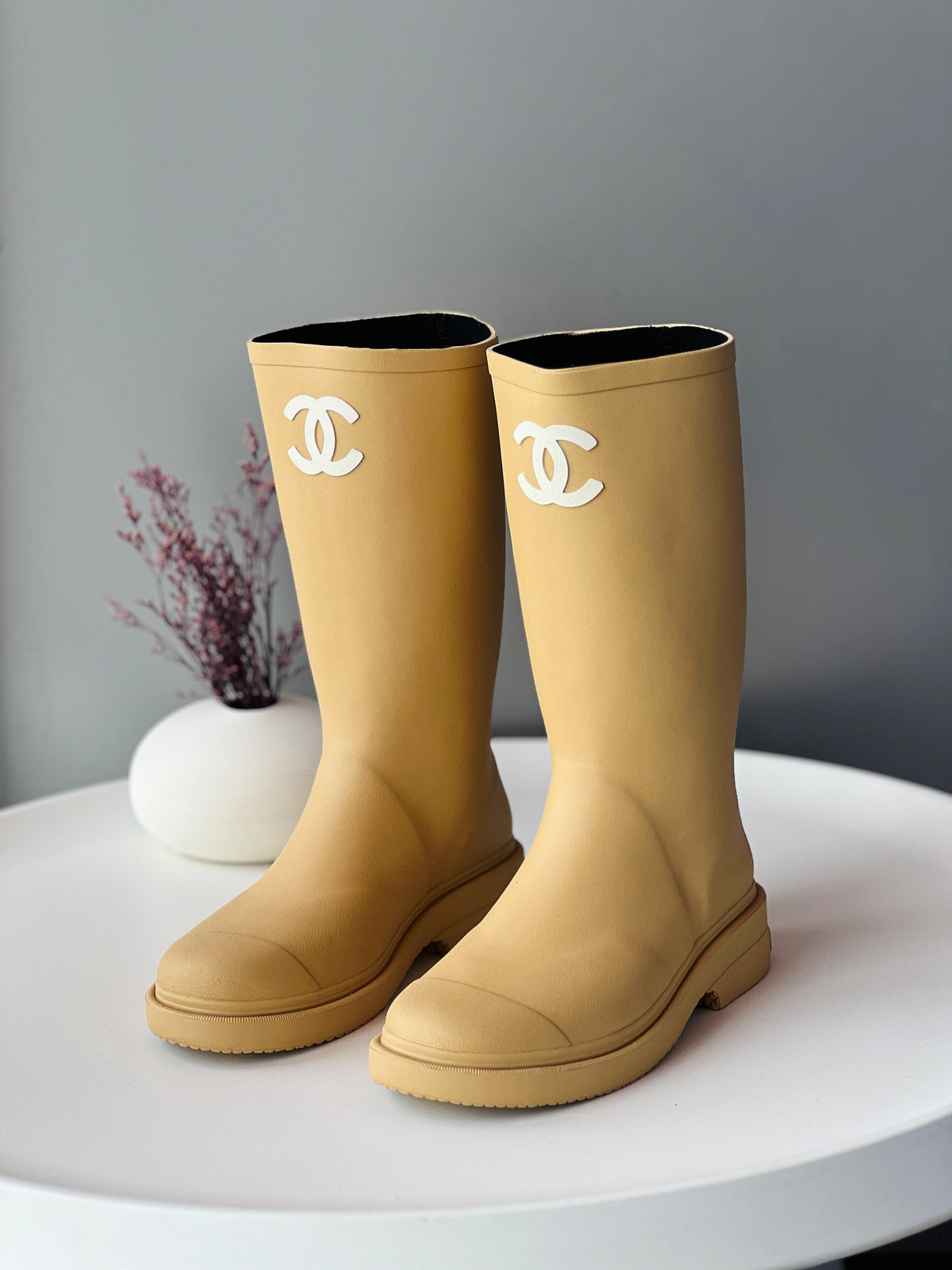 Chanel rubber rain boots