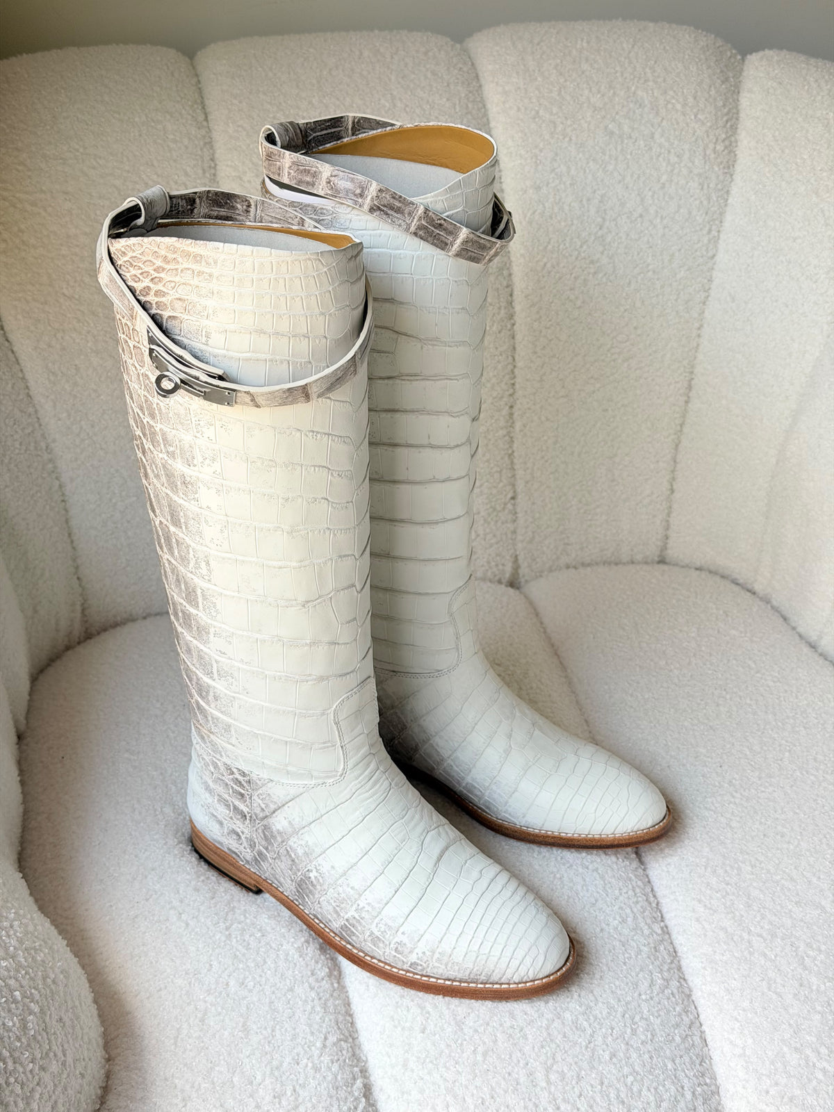 Hermès Blanc Matte Niloticus Crocodile Himalaya Jumping Boots