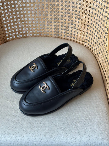 Chanel shearling-lined slingback loafers