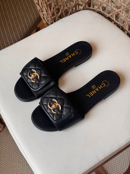 Chanel Quilted Leather Slide Flat sandals