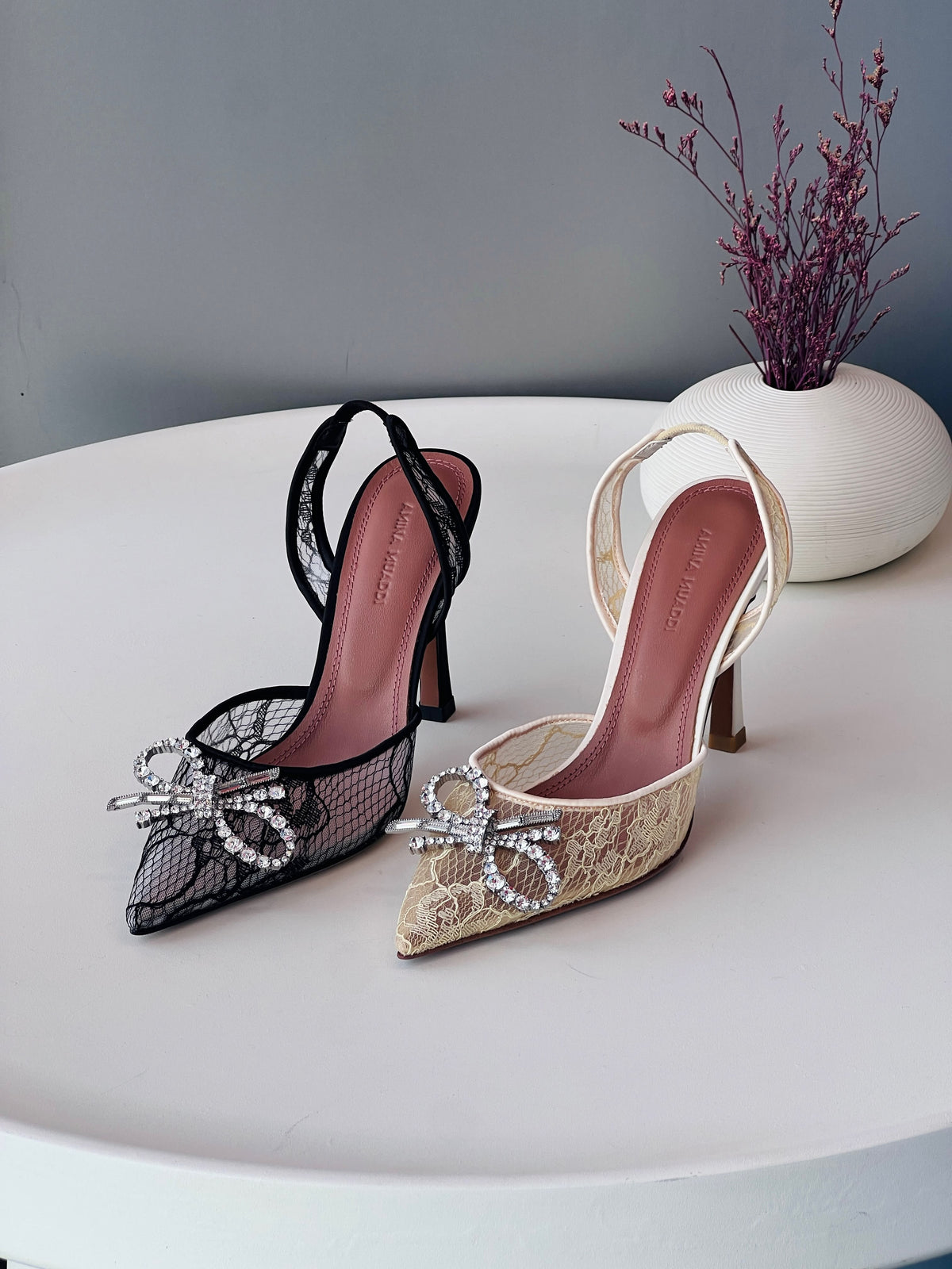 Amina Muaddi Rosie Lace 95 Slingback Pumps