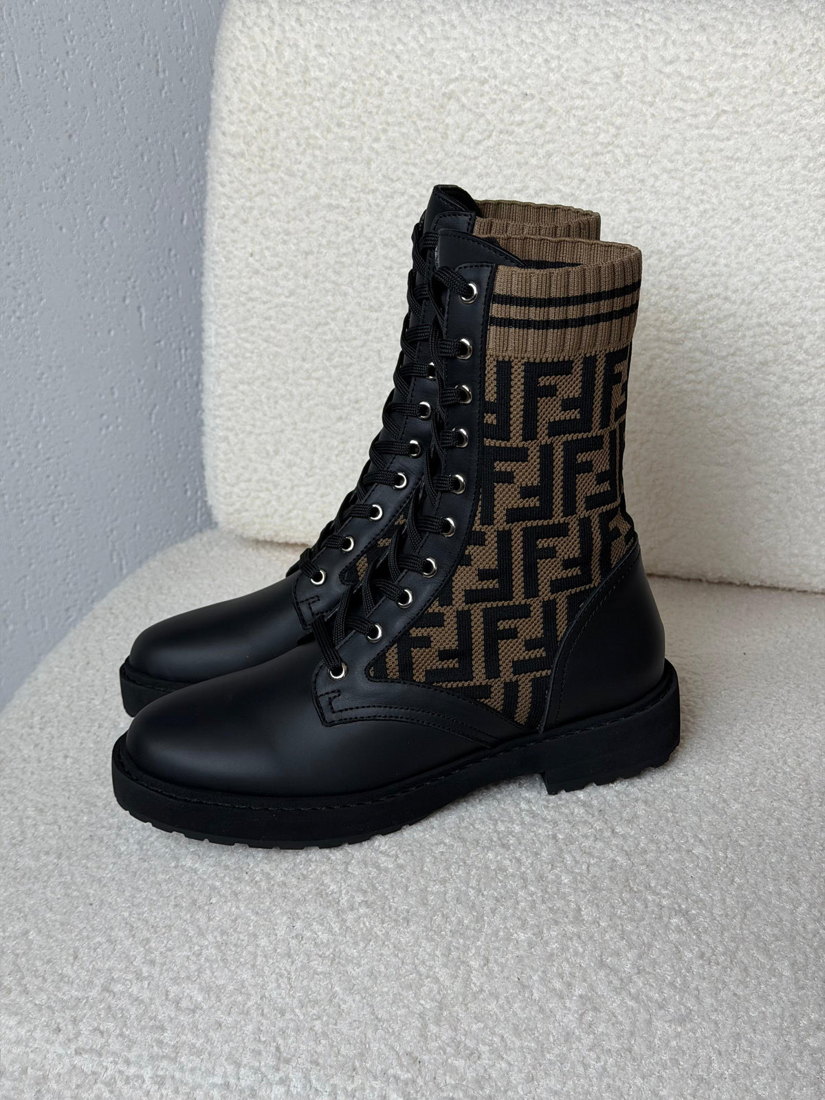 Fendi Wmns FF Rockoko Biker Boot 'Black Tabacco