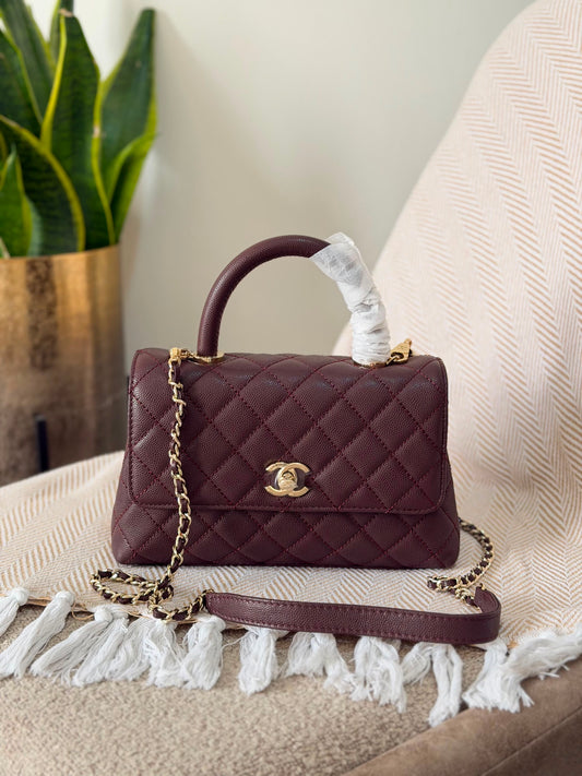 CHANEL caviar leather coco handle flap bag 23 CM