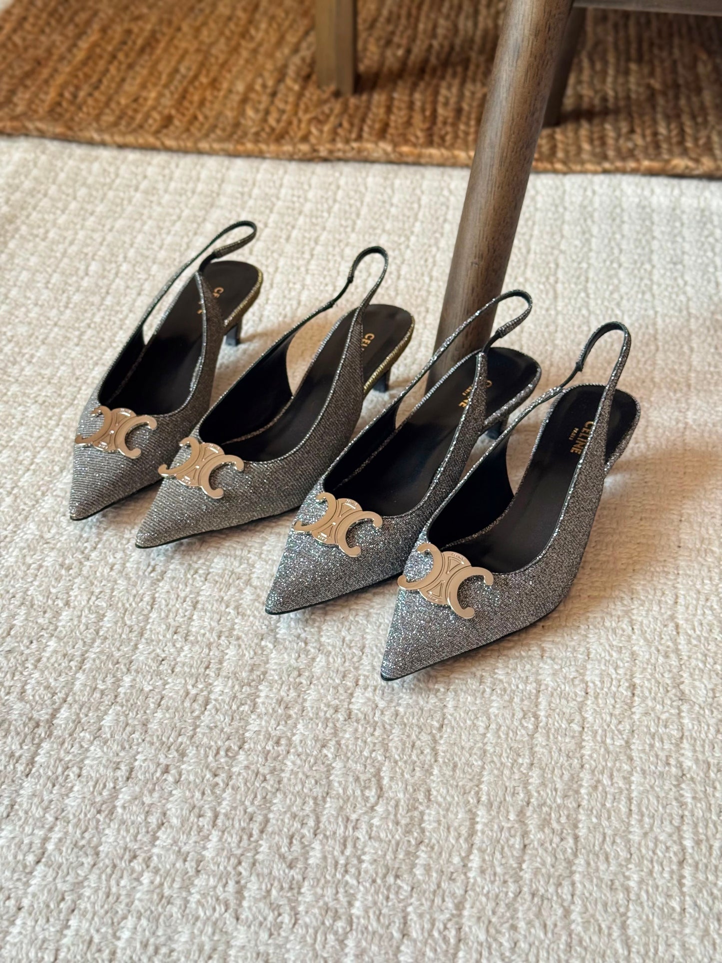 Celine Triomphe Glitter Slingback Pumps
