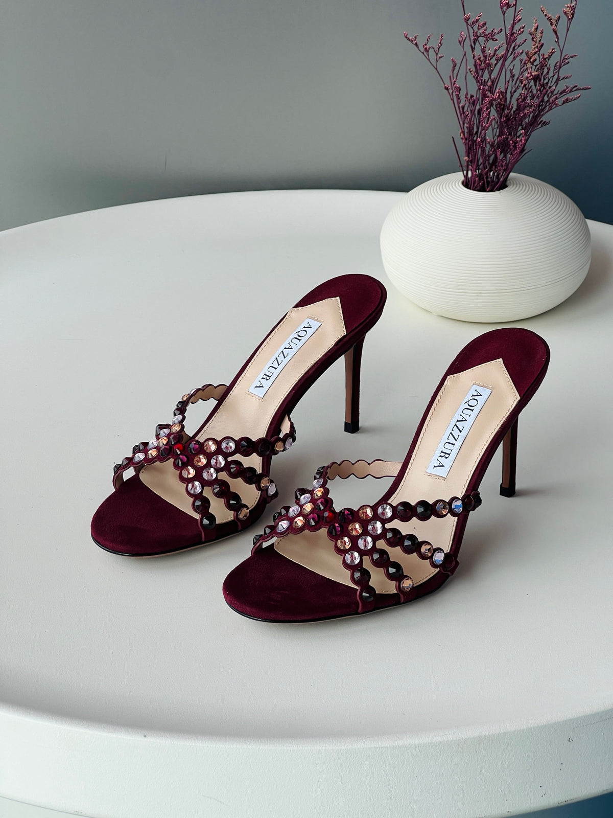 Aquazzura Burgundy Tequila 75 Mule Sandals