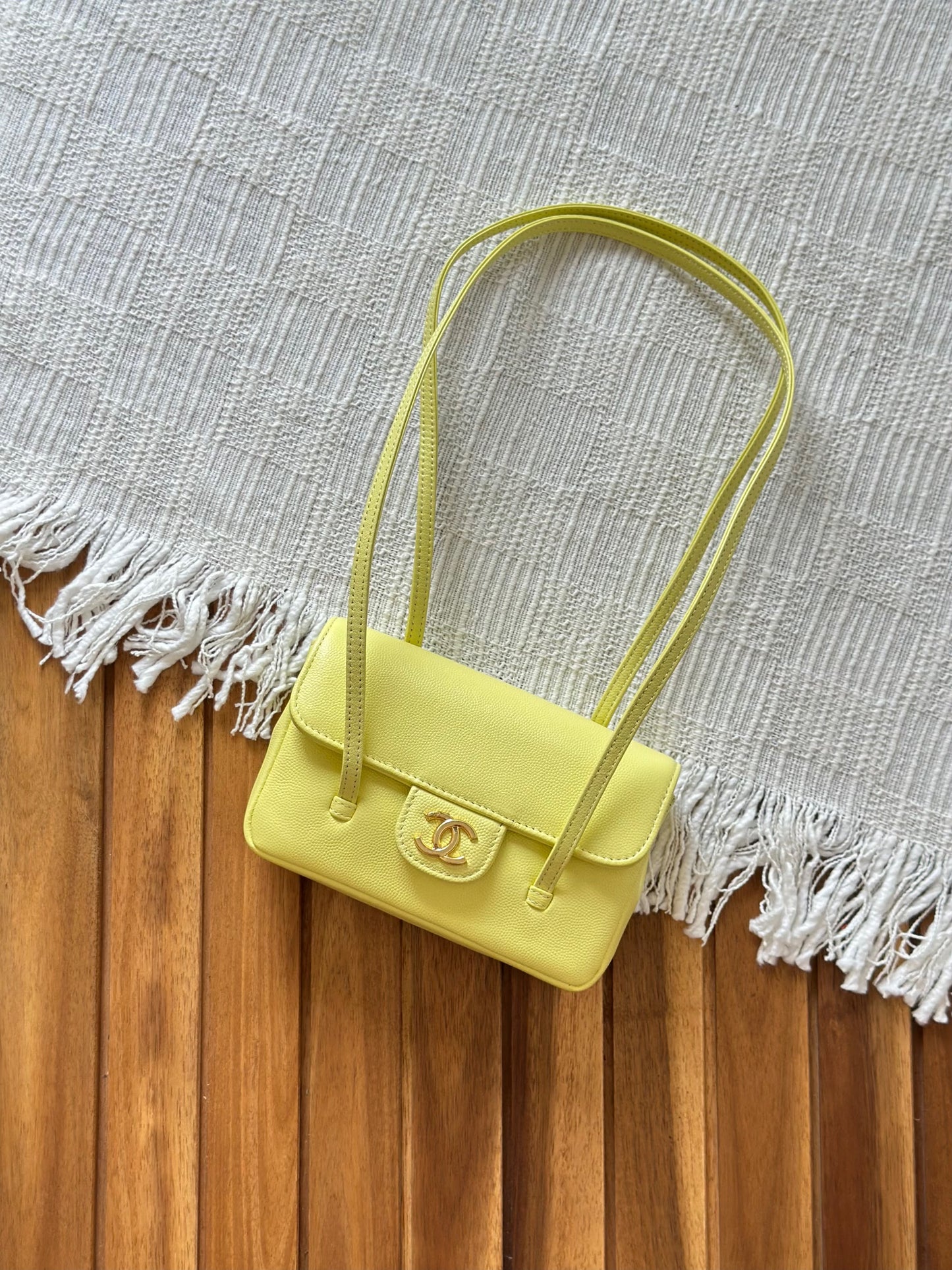 Chanel Quilted Caviar Leather Double Strap Baguette Shoulder Bag – Available in 4 Colors