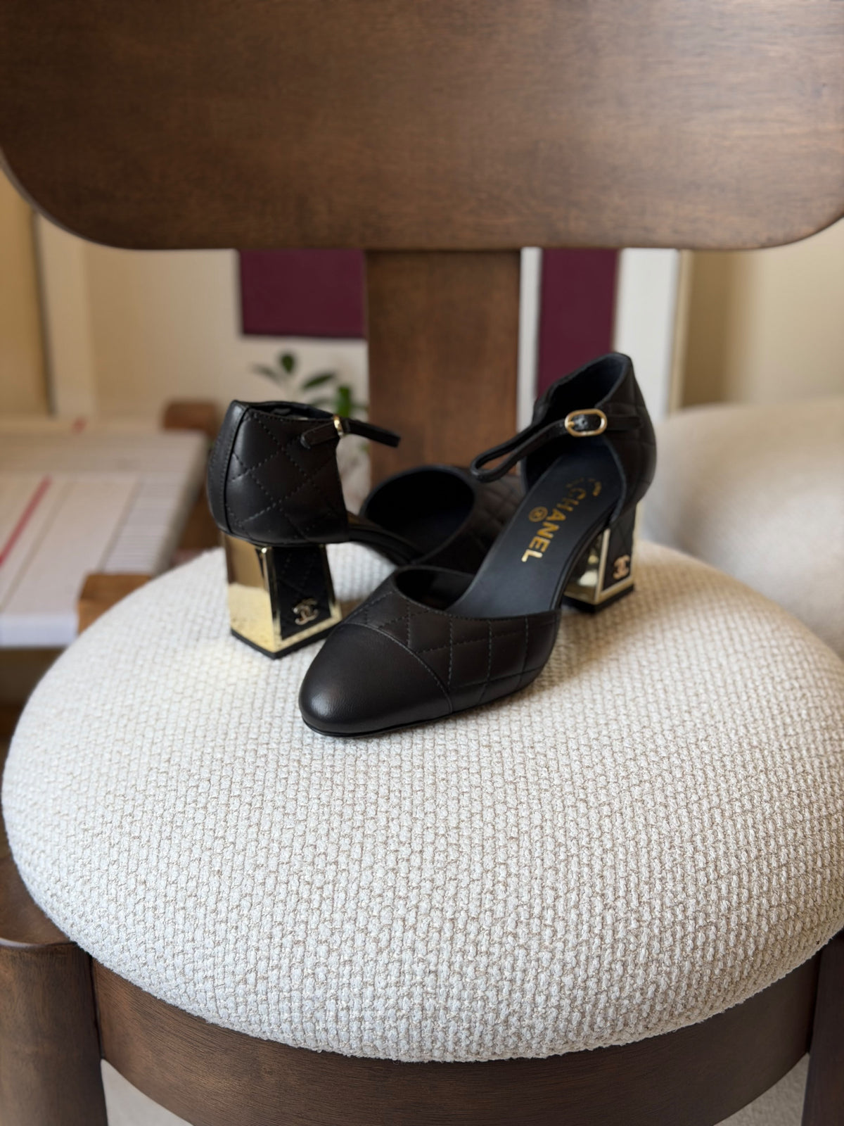Chanel quilted block-heel Mary Jane pumps