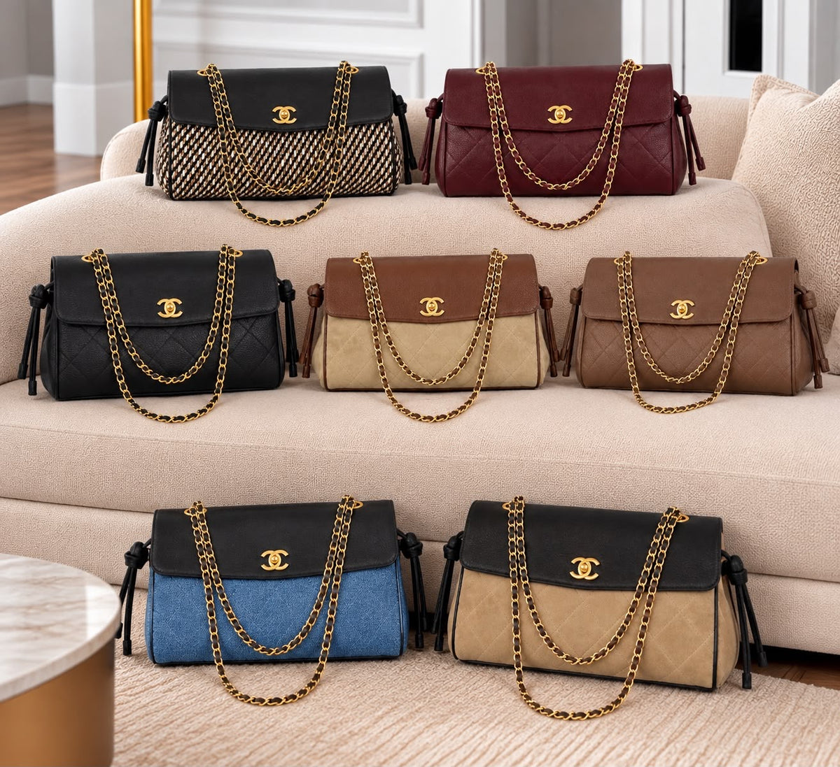 Chanel-branded chain baguette-style handbags