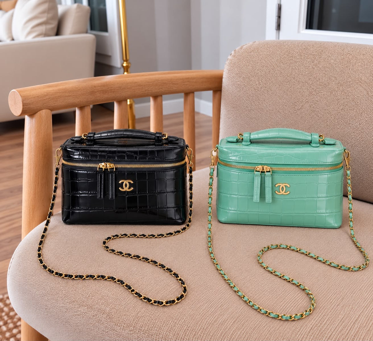 Chanel Vanity with Chain bags crafted from crocodile-embossed calfskin