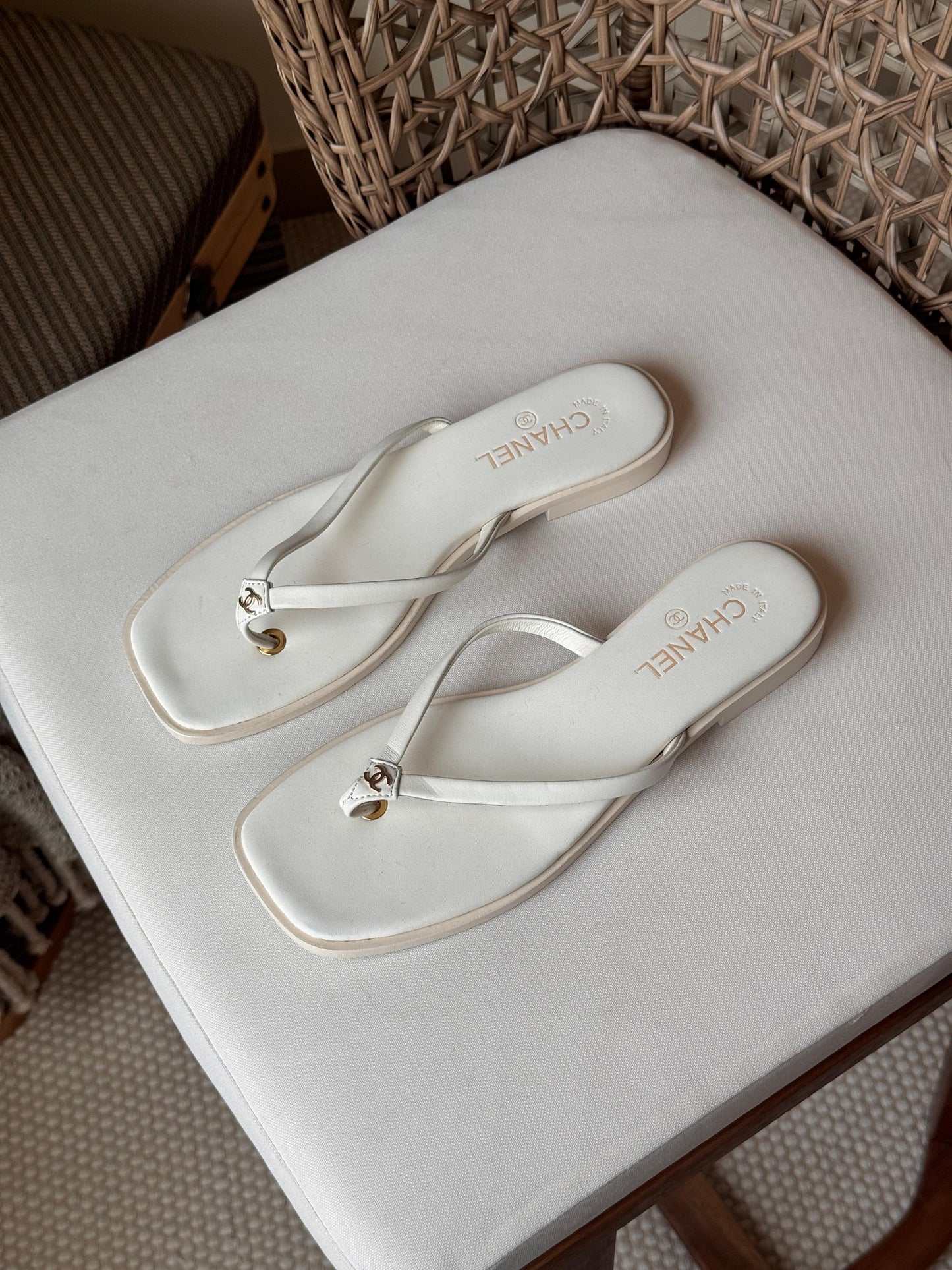Chanel thong sandals featuring