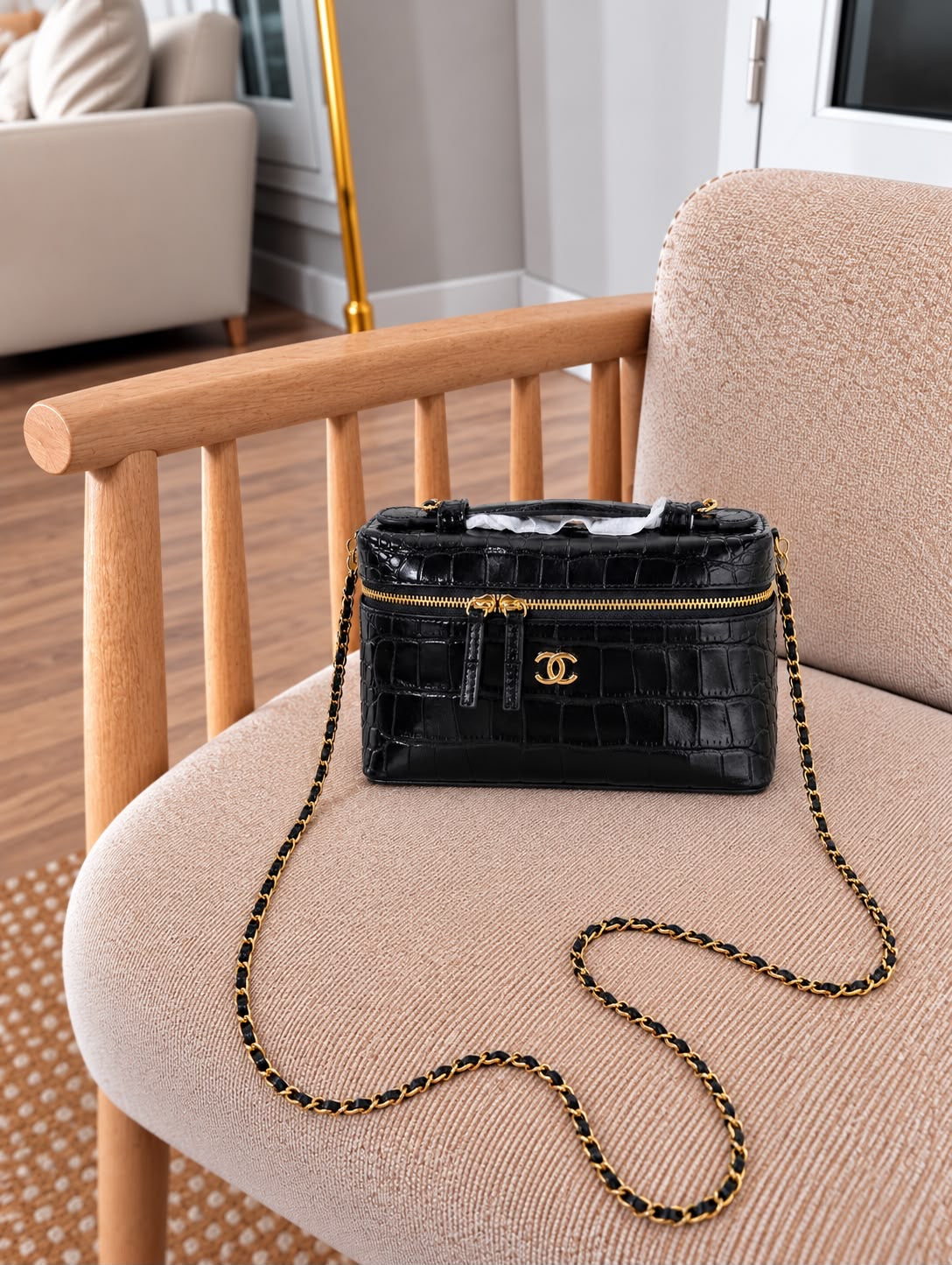 Chanel Vanity with Chain bags crafted from crocodile-embossed calfskin