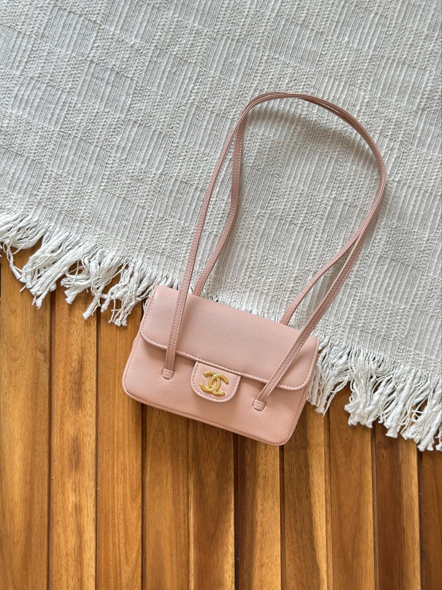 Chanel Quilted Caviar Leather Double Strap Baguette Shoulder Bag – Available in 4 Colors