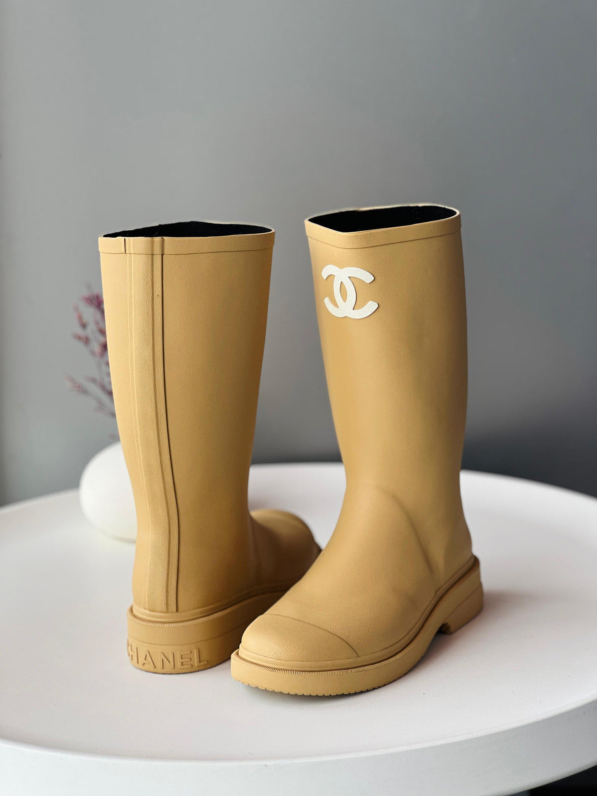 Chanel rubber rain boots