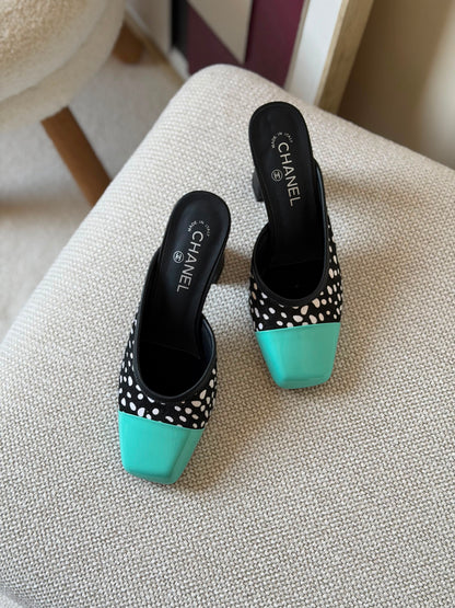 Chanel Suede Kidskin and Patent Calfskin Mules
