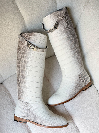 Hermès Blanc Matte Niloticus Crocodile Himalaya Jumping Boots