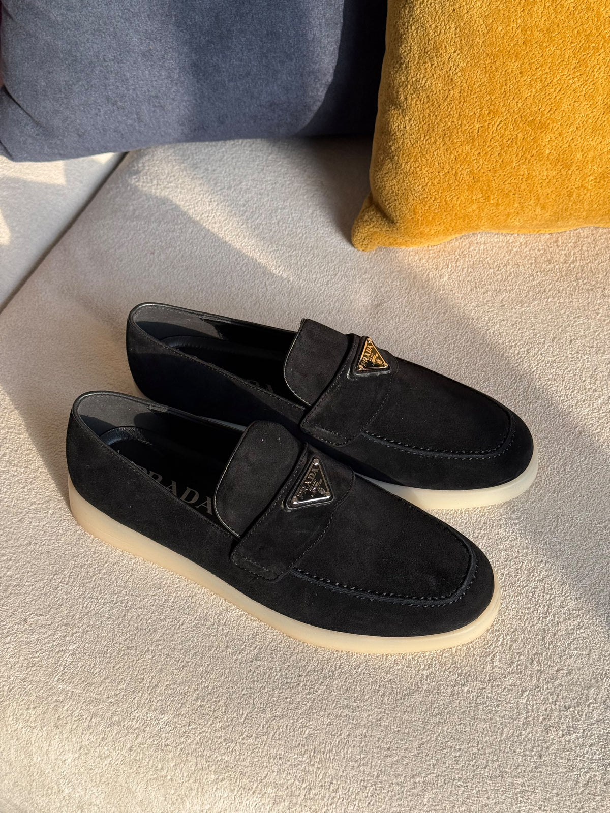 Prada cognac suede leather loafers