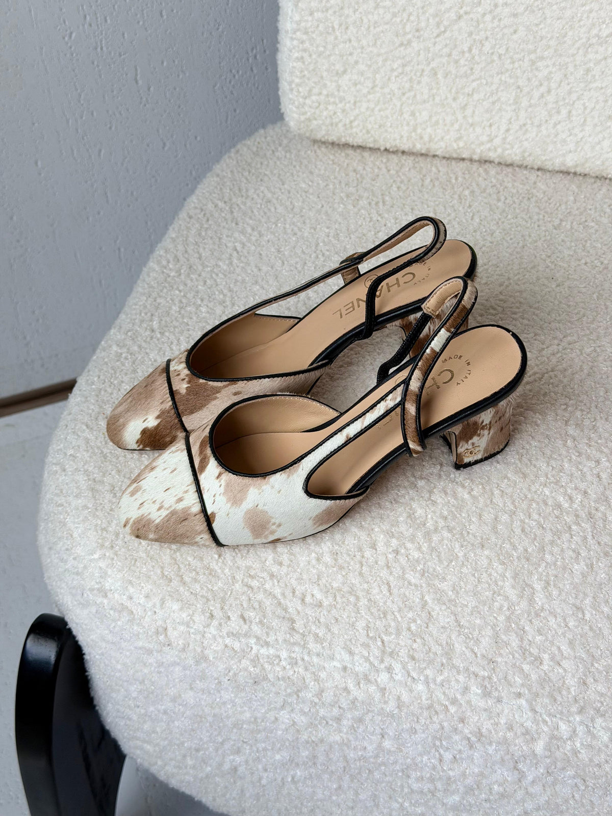Chanel leopard-print pony hair slingback shoes