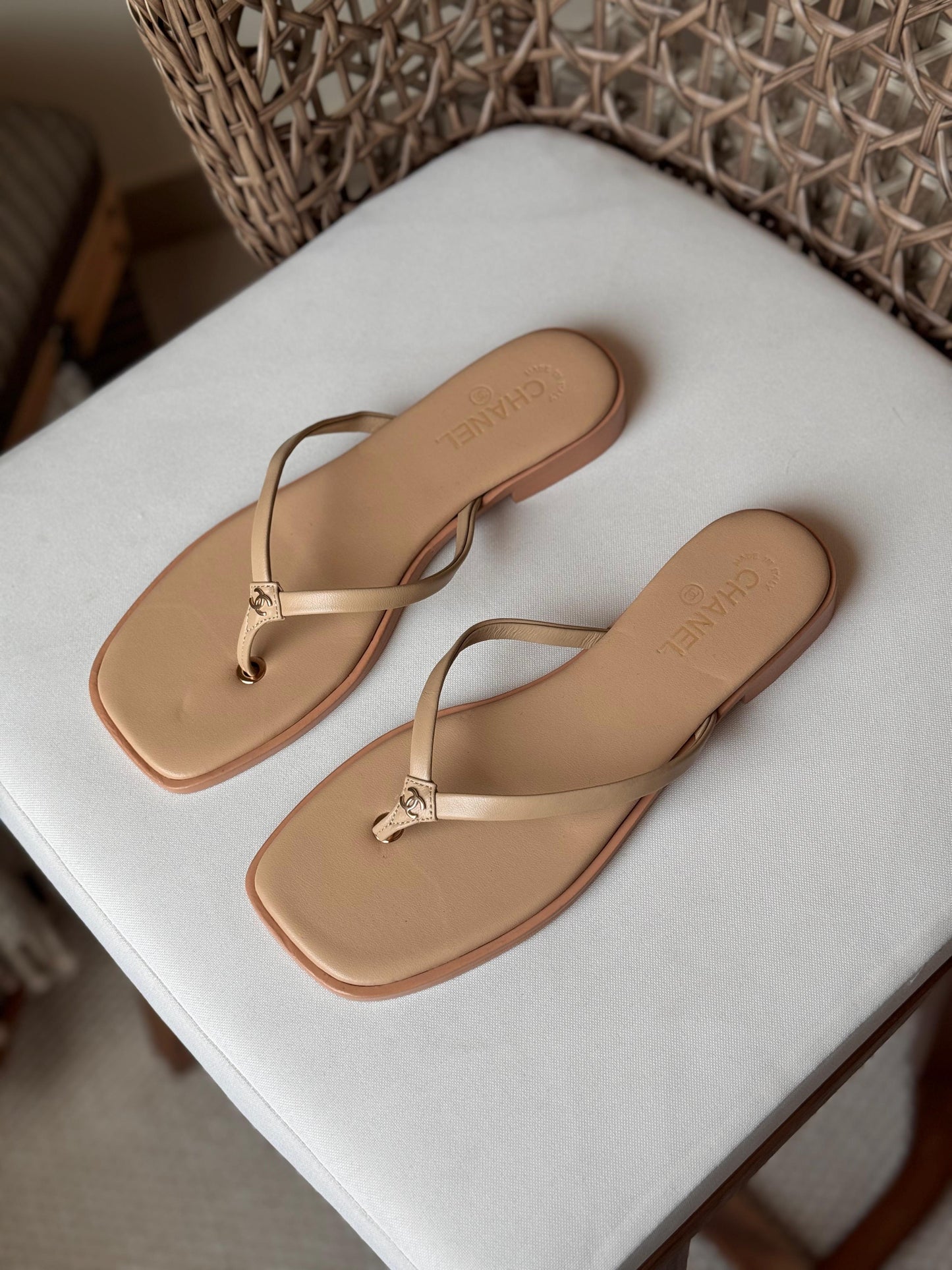 Chanel thong sandals featuring